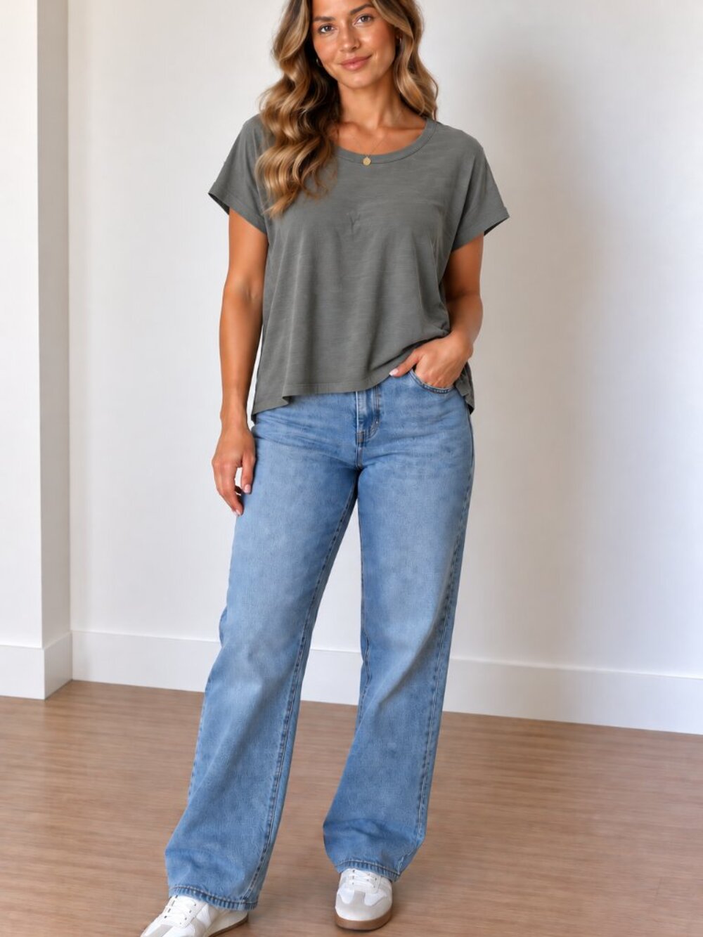 pebble and stone Relaxed Crew Tee - Slate Blue Gray